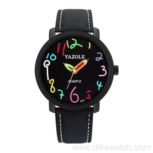 Yazole 329 New Student Casual Cheap Watch Brown Leather Analog Quartz Wrist Watches Dress Colorful Children Watch